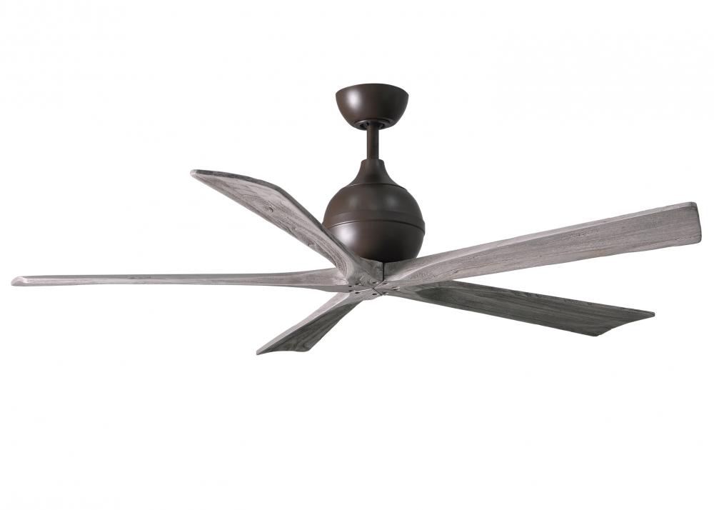 Irene-5 five-blade paddle fan in Textured Bronze finish with 60" solid barn wood tone blades.