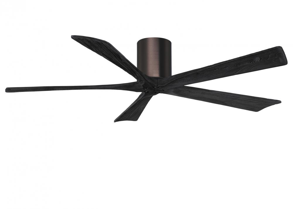 Irene-5H three-blade flush mount paddle fan in Light Maple finish with 60” Walnut tone blades. 