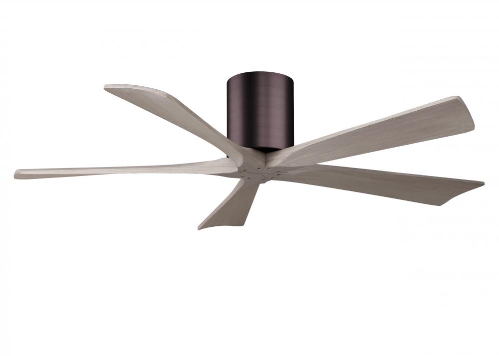 Irene-5H three-blade flush mount paddle fan in Brushed Bronze finish with 52” Gray Ash tone blad