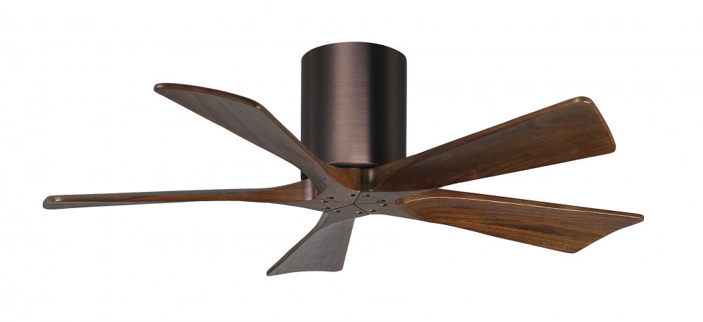 Irene-5H five-blade flush mount paddle fan in Brushed Bronze finish with 42” solid walnut tone b