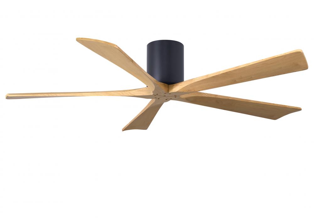 Irene-5H three-blade flush mount paddle fan in Matte Black finish with 60” Light Maple tone blad