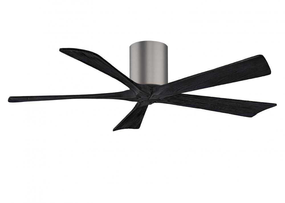 Irene-5H three-blade flush mount paddle fan in Brushed Pewter finish with 52” Gray Ash tone blad