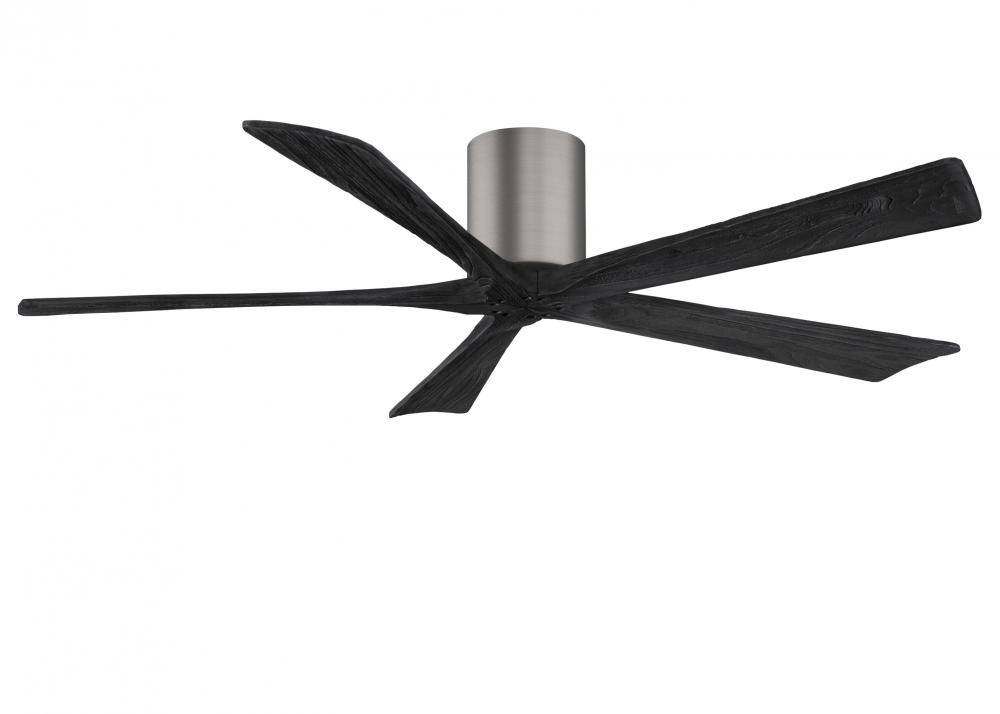 Irene-5H three-blade flush mount paddle fan in Brushed Pewter finish with 60” Light Maple tone b