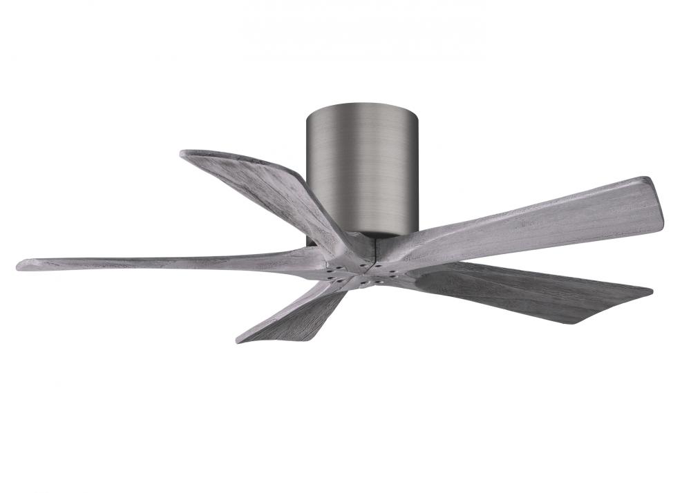 Irene-5H five-blade flush mount paddle fan in Brushed Pewter finish with 42” solid barn wood ton
