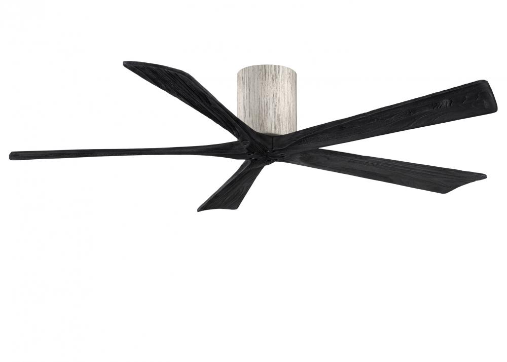Irene-5H five-blade flush mount paddle fan in Barn Wood finish with 60” solid matte black wood b