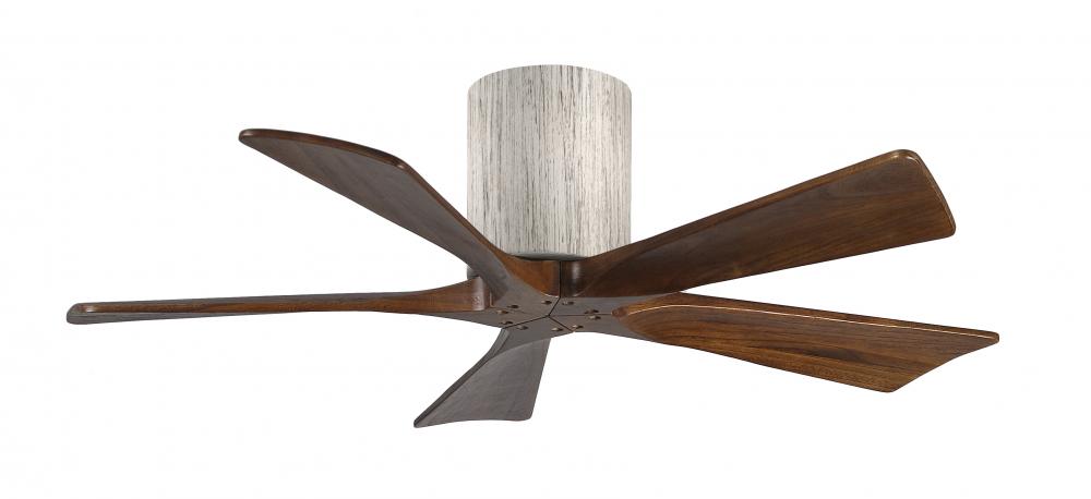 Irene-5H five-blade flush mount paddle fan in Barn Wood finish with 42” solid walnut tone blades