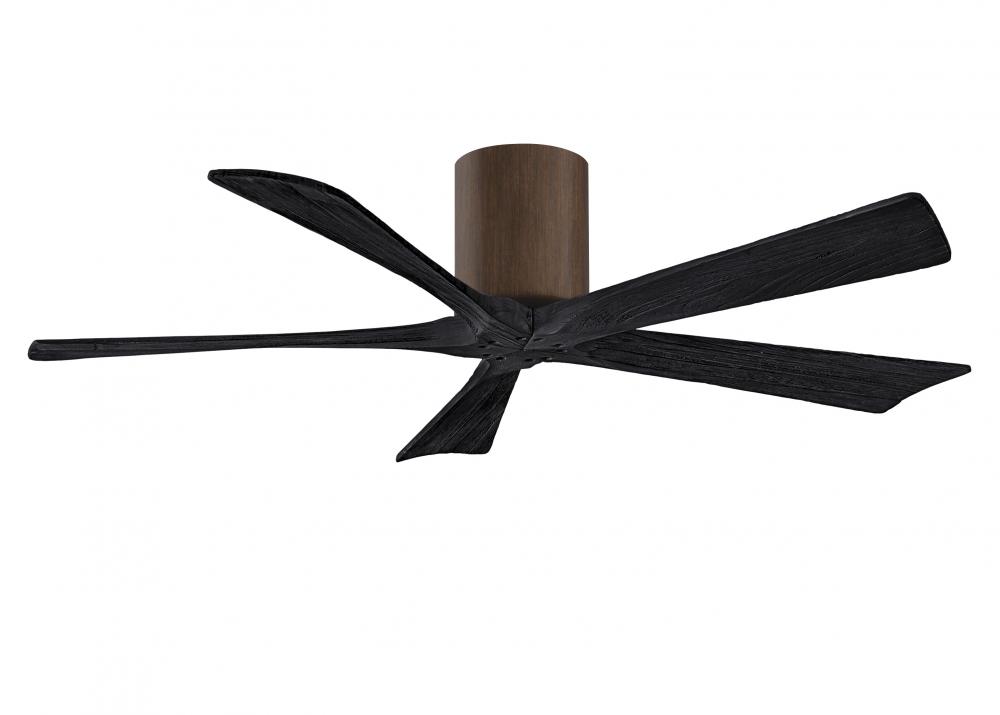 Irene-5H three-blade flush mount paddle fan in Walnut finish with 52” Light Maple tone blades. 