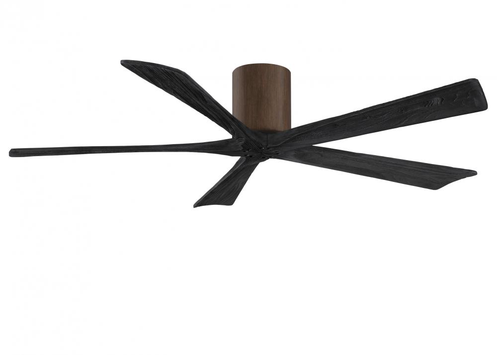 Irene-5H five-blade flush mount paddle fan in Walnut finish with 60” solid matte black wood blad