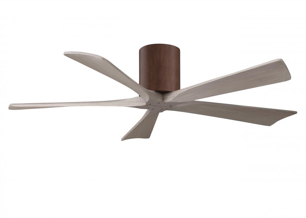 Irene-5H three-blade flush mount paddle fan in Walnut finish with 52” Gray Ash tone blades. 