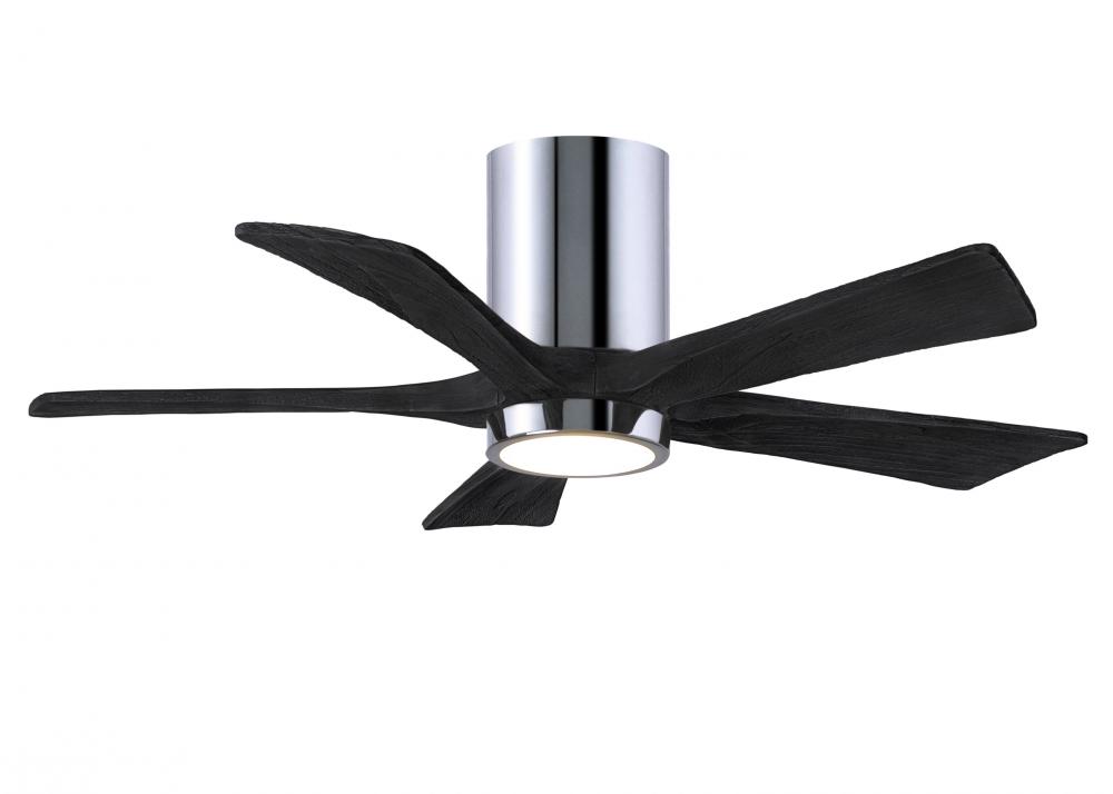 IR5HLK five-blade flush mount paddle fan in Polished Chrome finish with 42” solid matte black wo