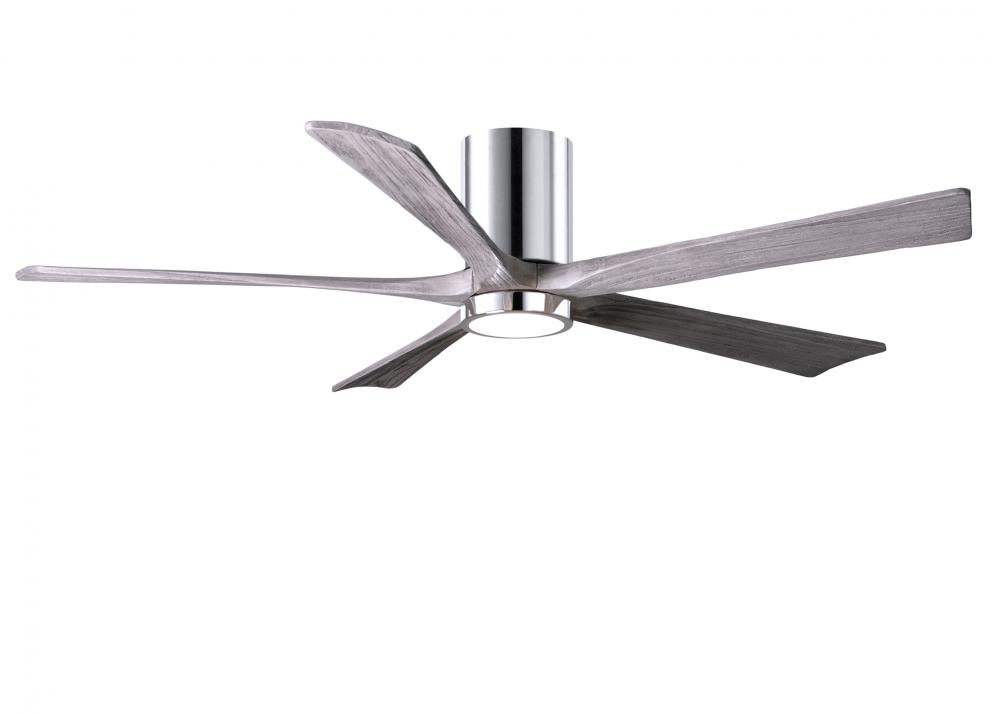 IR5HLK five-blade flush mount paddle fan in Polished Chrome finish with 60” solid barn wood tone