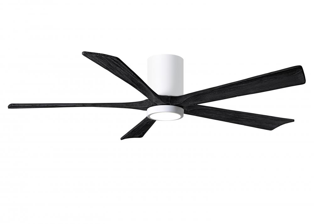 IR5HLK five-blade flush mount paddle fan in Gloss White finish with 60” solid matte black wood b