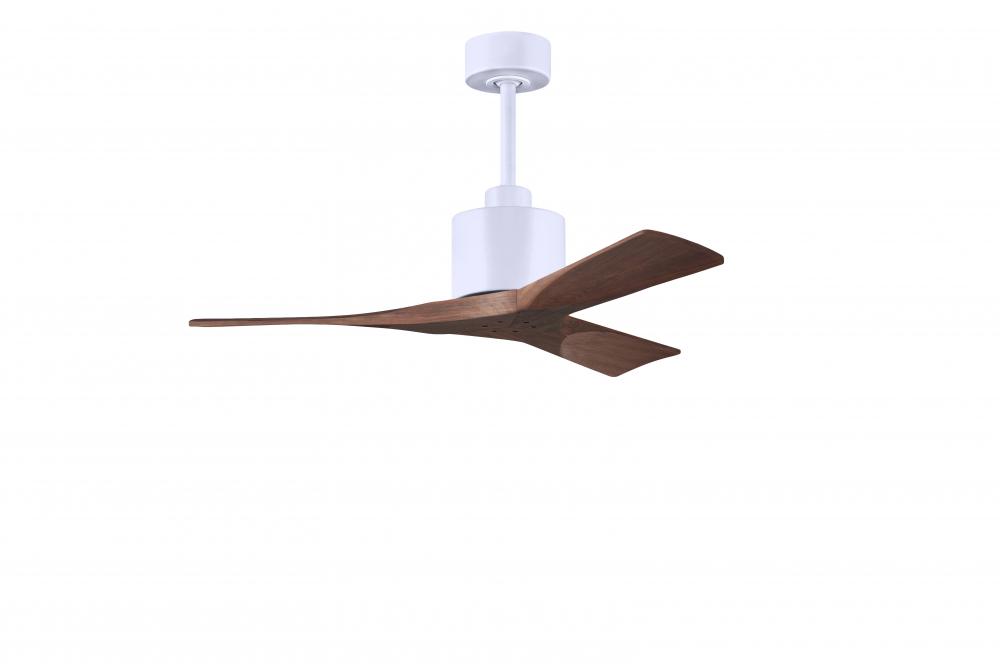 Nan 6-speed ceiling fan in Matte White finish with 42” solid walnut tone wood blades
