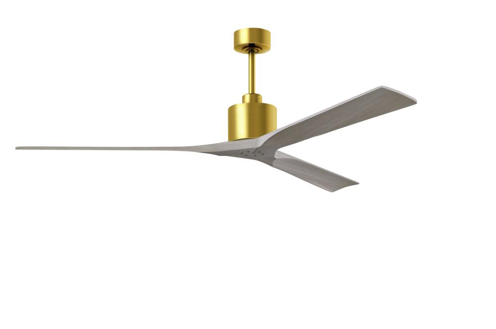 Nan XL 6-speed ceiling fan in Brushed Brass finish with 72” solid gray ash tone wood blades