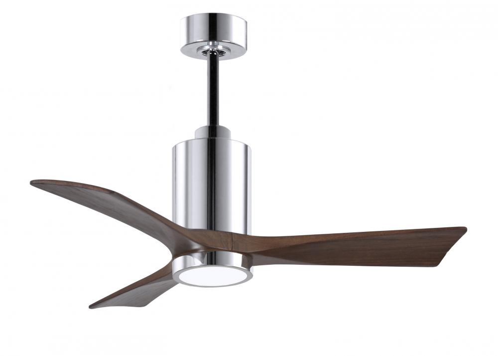 Patricia-3 three-blade ceiling fan in Polished Chrome finish with 42” solid walnut tone blades a
