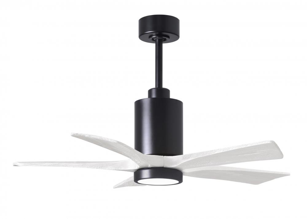 Patricia-5 five-blade ceiling fan in Matte Black finish with 42” solid matte white wood blades a