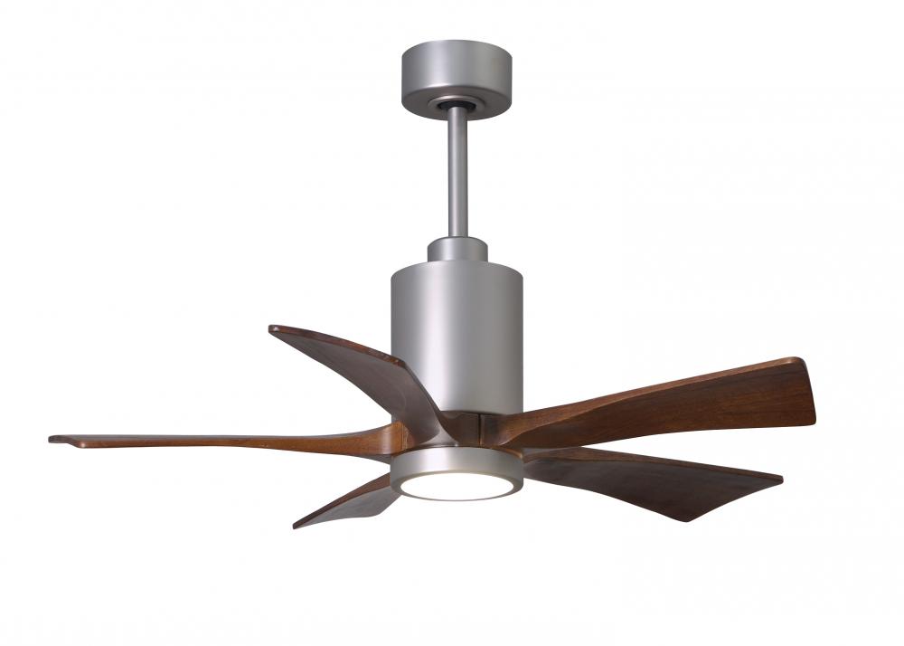 Patricia-5 five-blade ceiling fan in Brushed Nickel finish with 42” solid walnut tone blades and