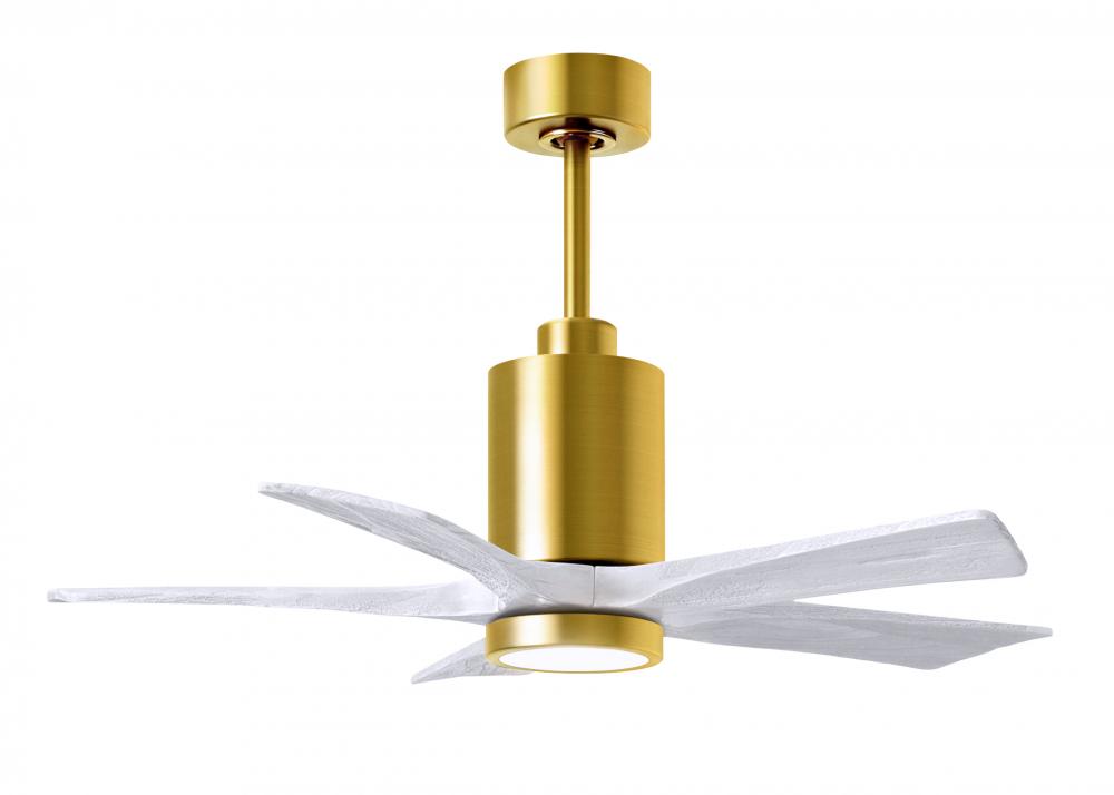 Patricia-5 five-blade ceiling fan in Brushed Brass finish with 42” solid matte white wood blades