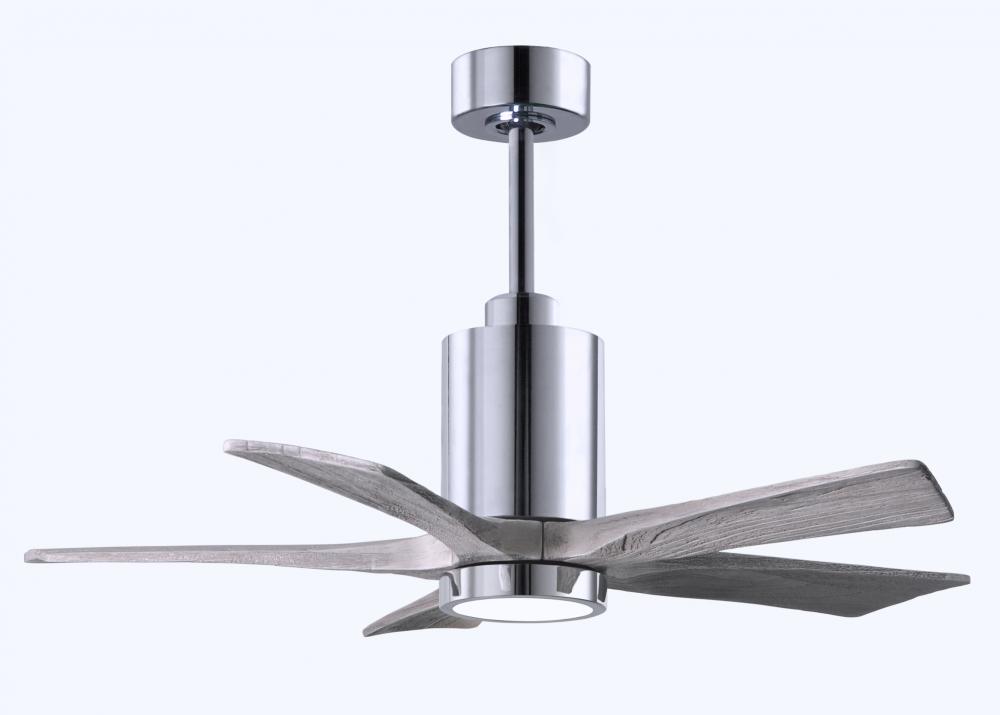 Patricia-5 five-blade ceiling fan in Polished Chrome finish with 42” solid barn wood tone blades