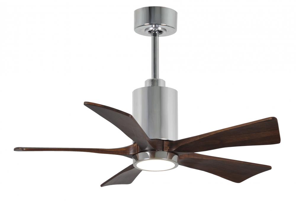 Patricia-5 five-blade ceiling fan in Polished Chrome finish with 42” solid walnut tone blades an