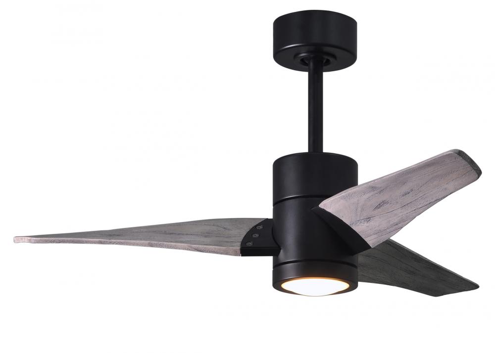 Super Janet three-blade ceiling fan in Matte Black finish with 42” solid barn wood tone blades a