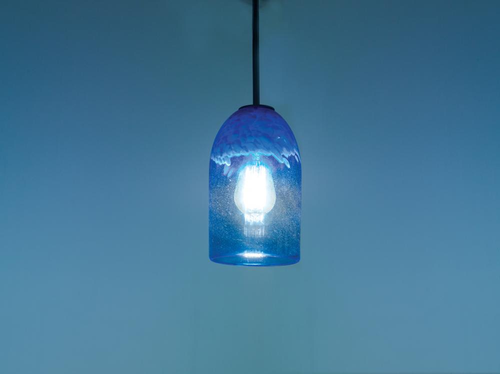 Rose Cylinder - Pendant - Incandescent 35" OA Drop-Clear Blue