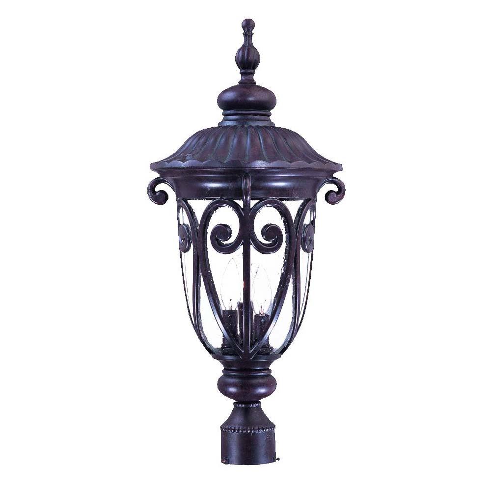 Naples Collection Post-Mount 3-Light Outdoor Marbleized Mahogany Light Fixture