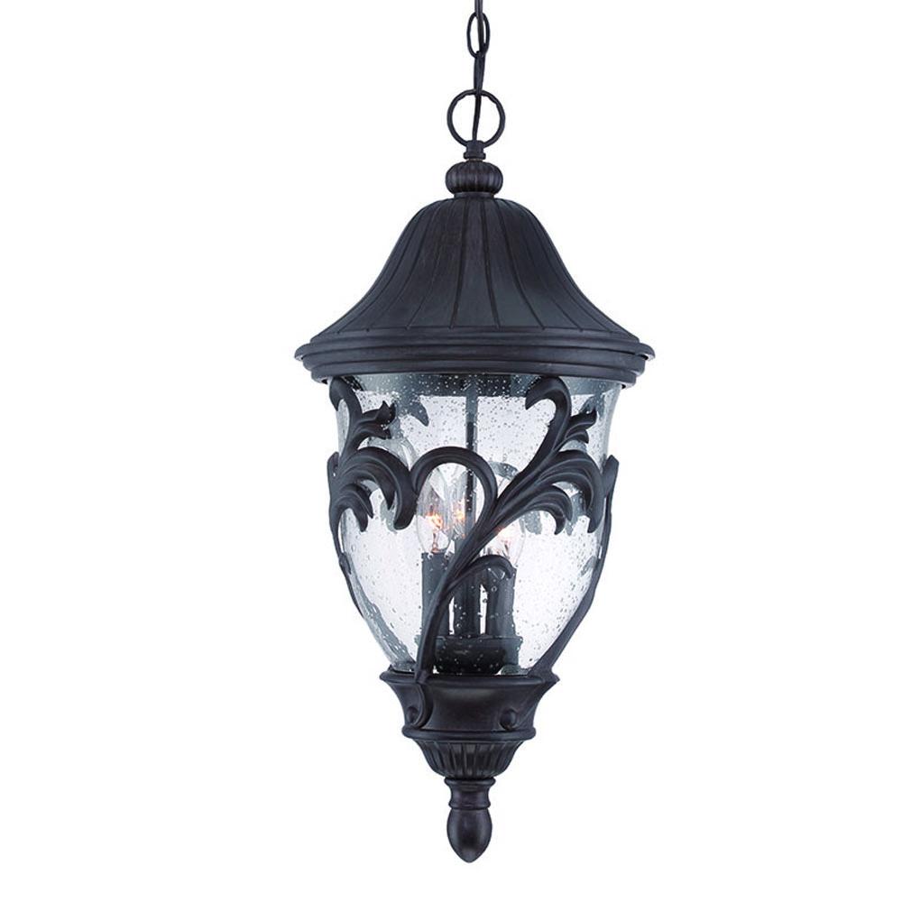Capri Collection Hanging Lantern 3-Light Outdoor Black Coral Light Fixture