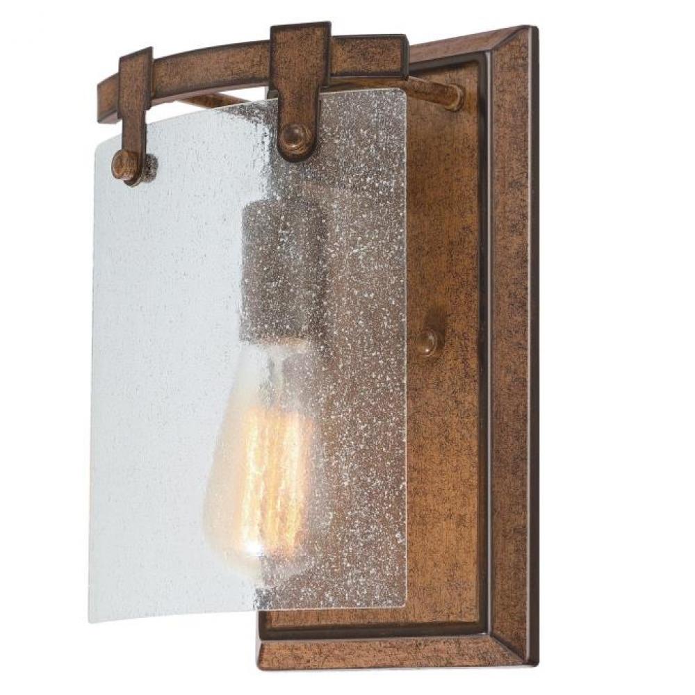 1 Light Wall Fixture Barnwood Finish Clear Seeded Glass