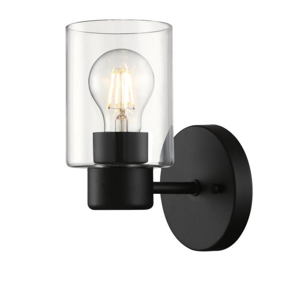 1 Light Wall Fixture Matte Black Finish Clear Glass