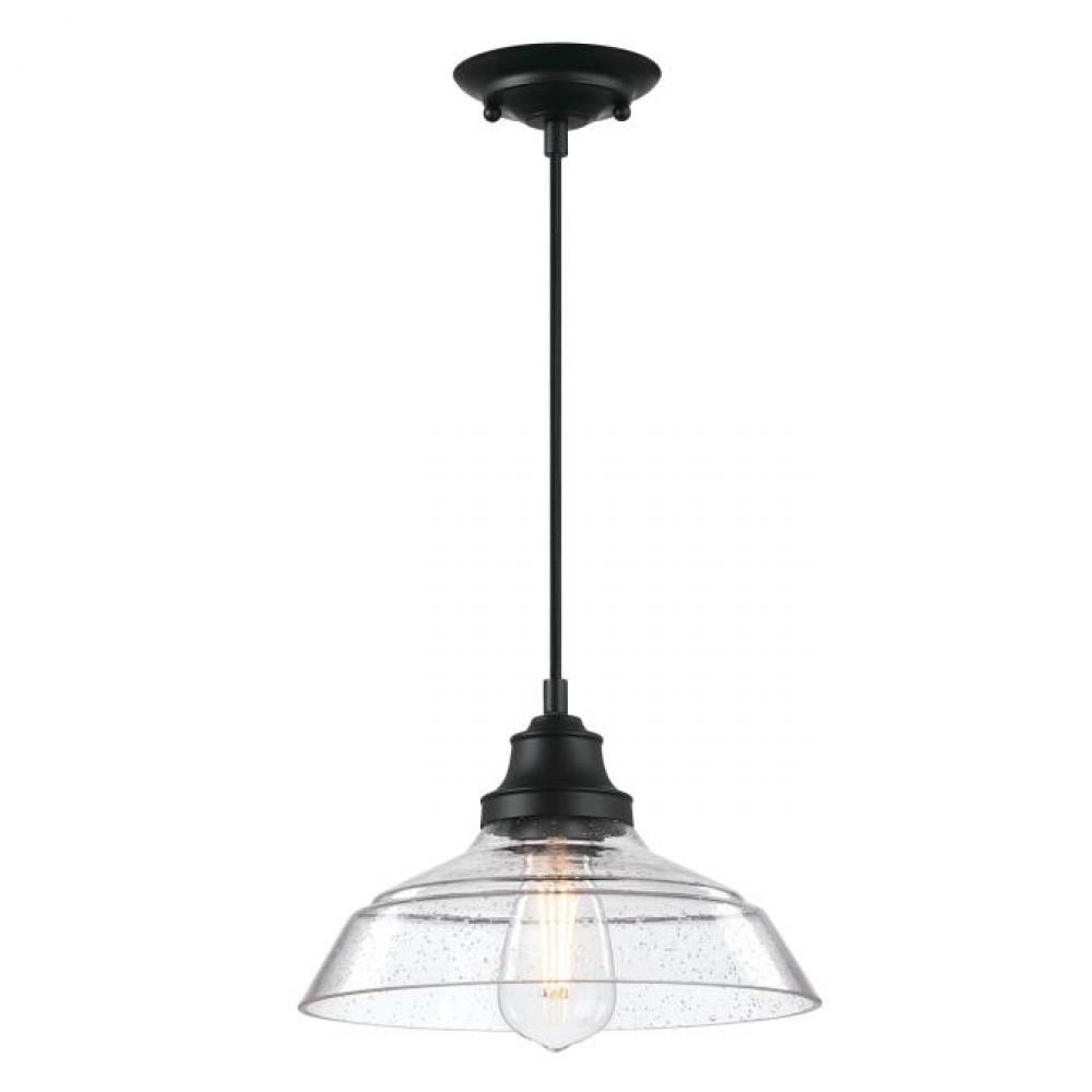 Pendant Matte Black Finish Clear Seeded Glass