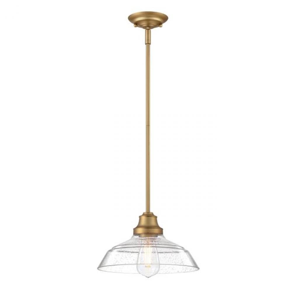 Pendant Brushed Brass Finish Clear Seeded Glass