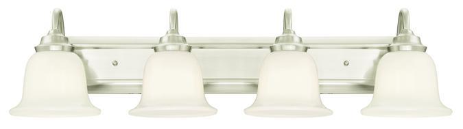 4 Light Wall Fixture Brushed Nickel Finish White Opal Glass