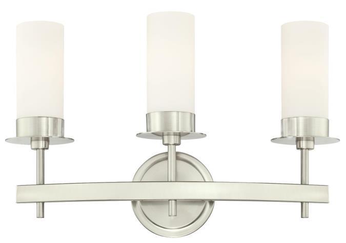 3 Light Wall Fixture Brushed Nickel Finish Frosted Opal Glass