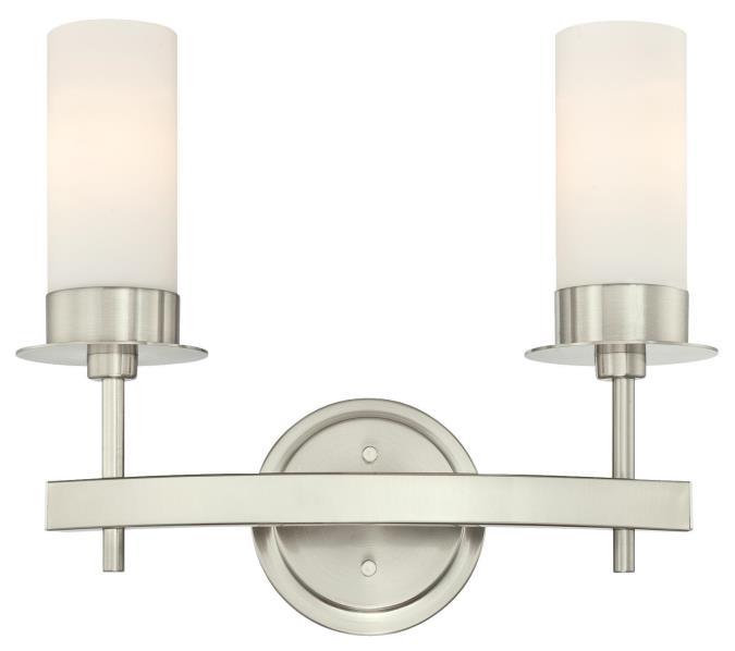 2 Light Wall Fixture Brushed Nickel Finish Frosted Opal Glass