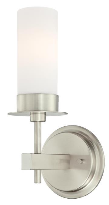 1 Light Wall Fixture Brushed Nickel Finish Frosted Opal Glass