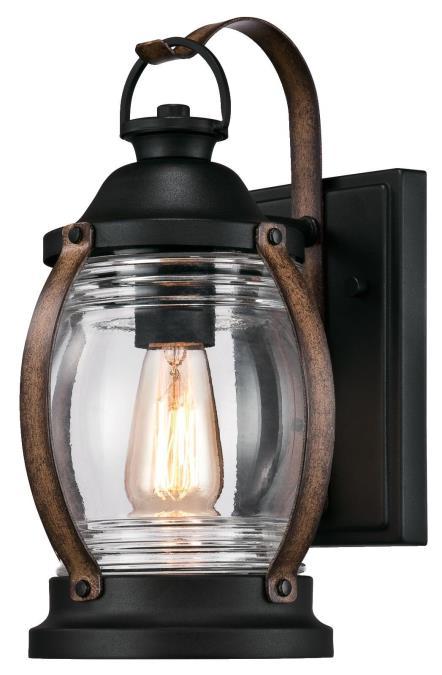 Wall Fixture Textured Black and Barnwood Finish Clear Glass
