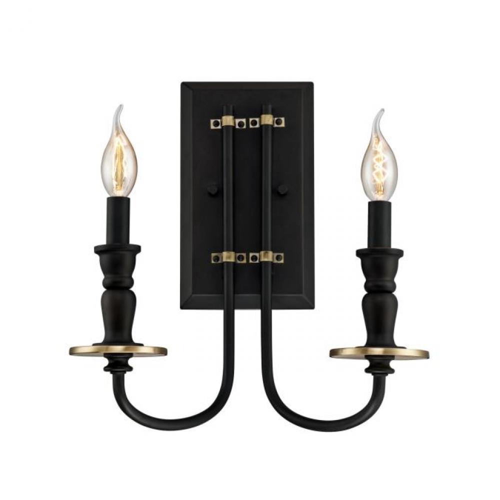 2 Light Wall Fixture Oil Rubbed Bronze Finish with Antique Brass Accents