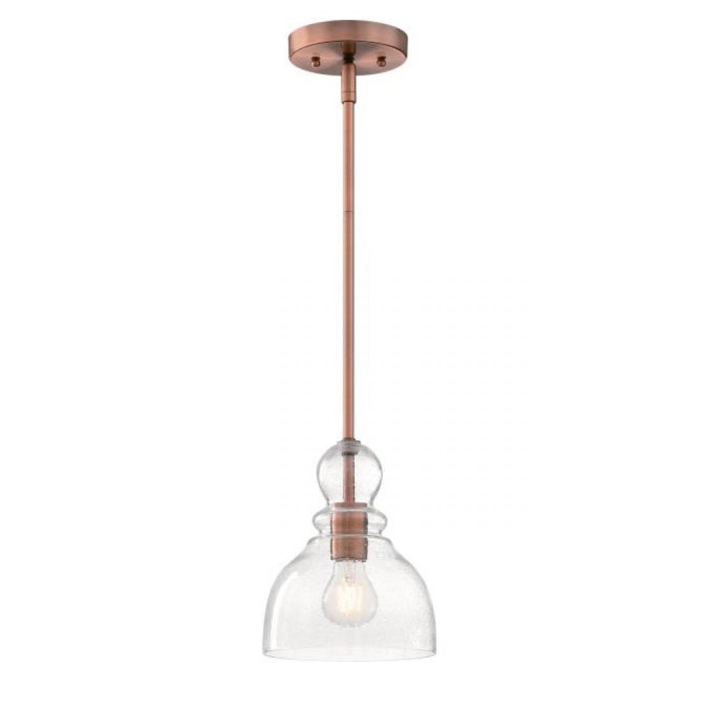 Mini Pendant Washed Copper Finish Clear Seeded Glass