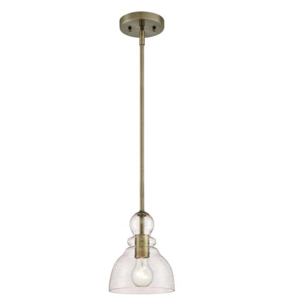 Mini Pendant Antique Brass Finish Clear Seeded Glass