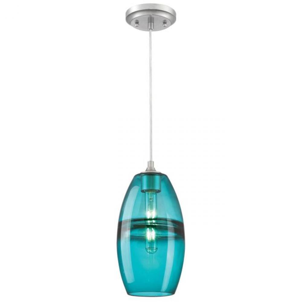 Mini Pendant Brushed Nickel Finish Turquoise Glass