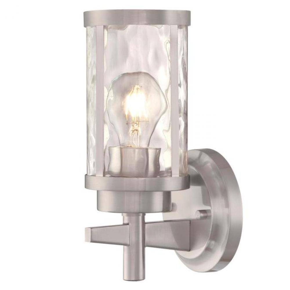1 Light Wall Fixture Brushed Nickel Finish Clear Water Glass