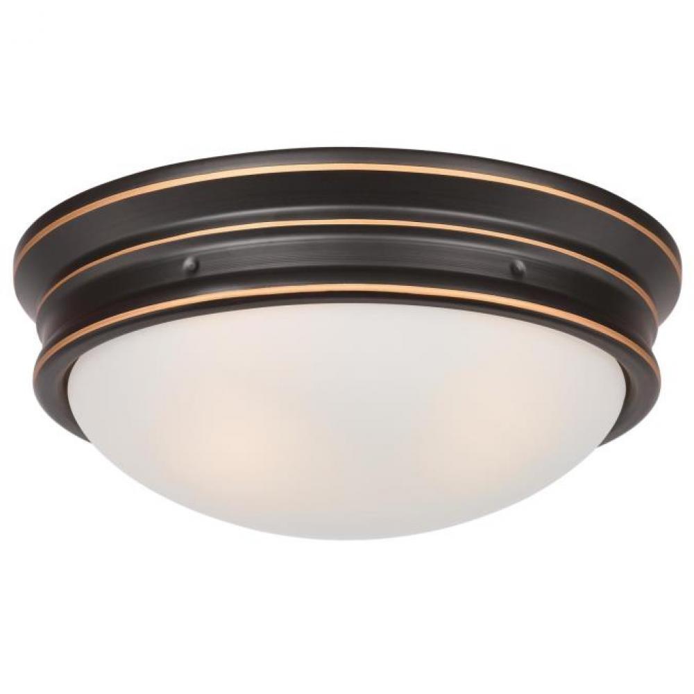 13 in. 2 Light Flush Oil Rubbed Bronze Finish with Highlights Frosted Glass