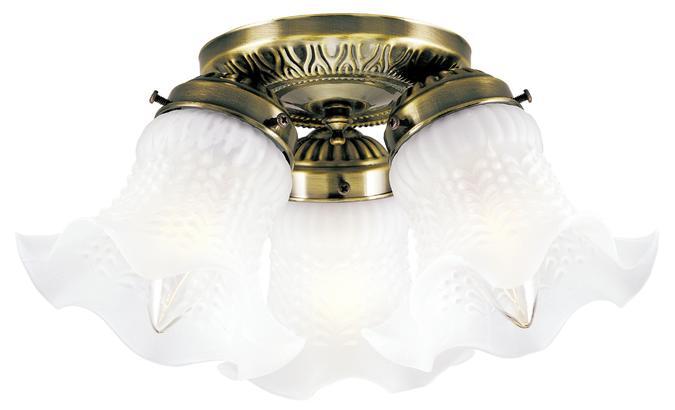 11 in. 3 Light Flush Antique Brass Finish Frosted Ruffled Edge Glass