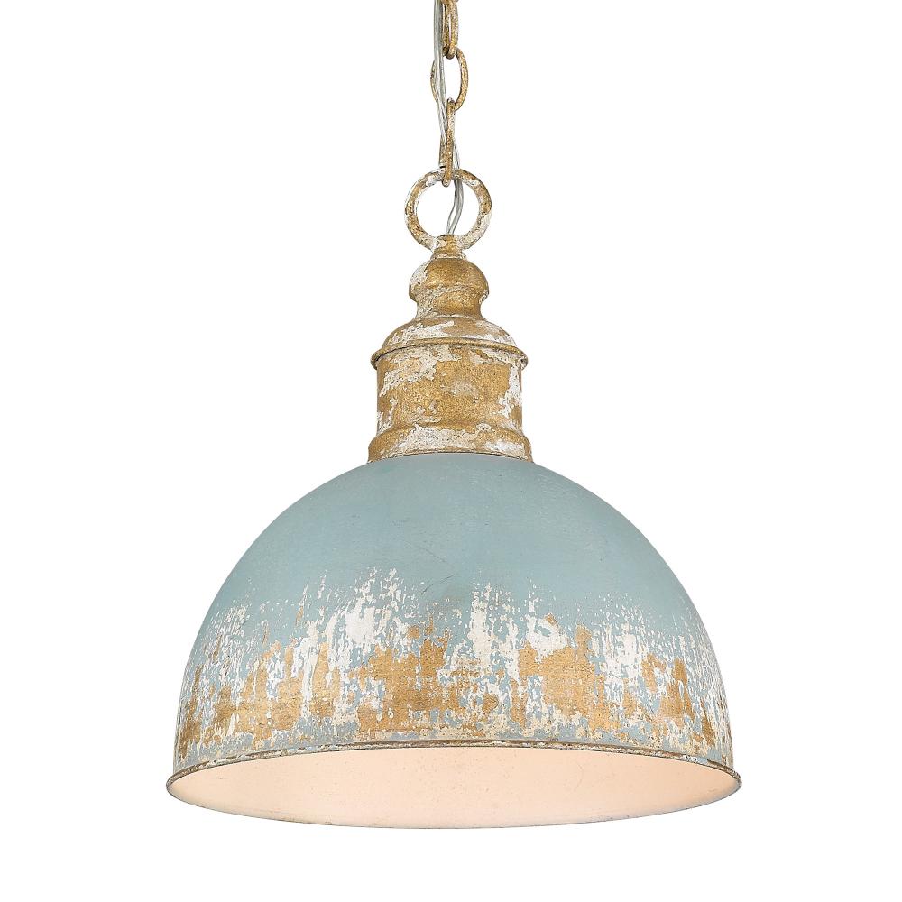 Alison Medium Pendant in Vintage Gold with Teal Shade