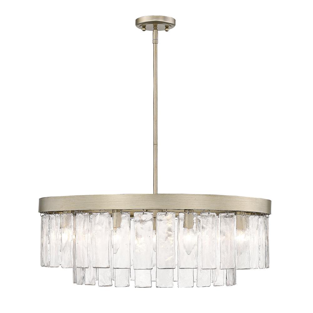 Ciara WG 9 Light Chandelier in White Gold with Hammered Water Glass Shade