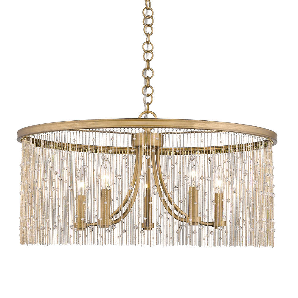 Marilyn CRY 5 Light Chandelier in Peruvian Gold with Crystal Strands