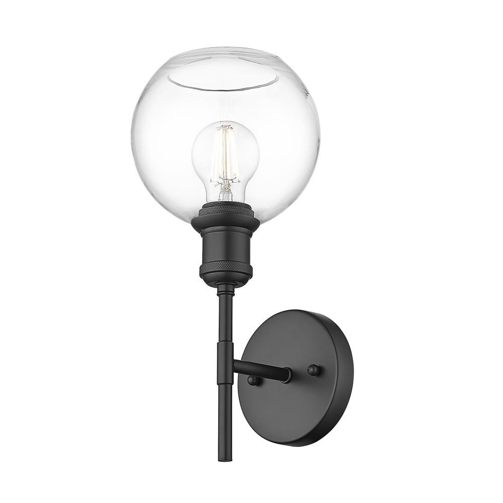 Axel BLK 1 Light Wall Sconce in Matte Black with Clear Glass Shade