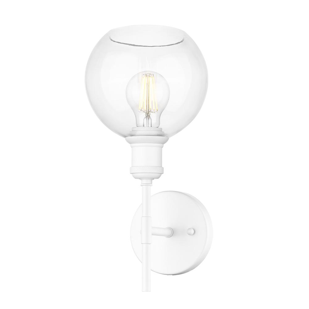 Axel WHT 1 Light Wall Sconce in Matte White with Clear Glass Globe Shades Shade