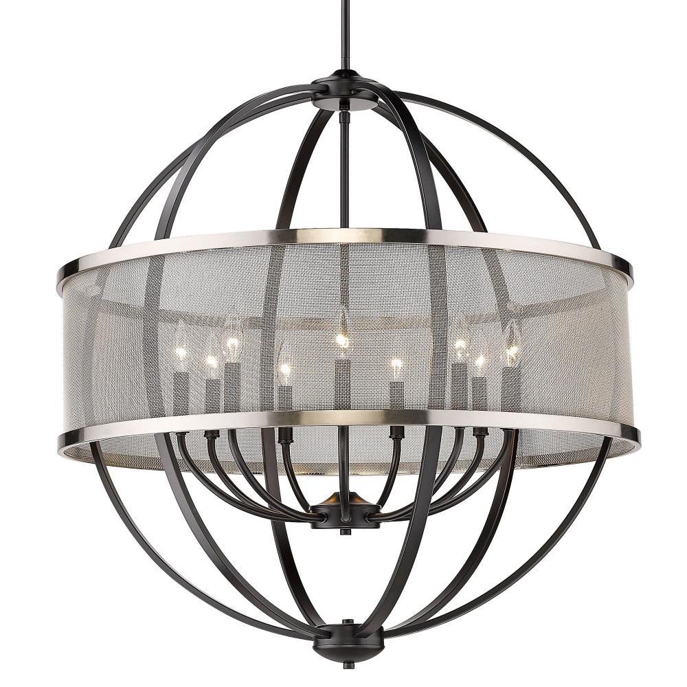 Colson BLK 9 Light Chandelier (with Pewter shade) in Matte Black